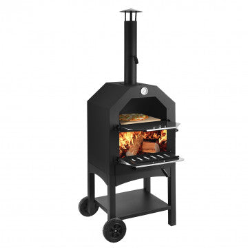 Forno per pizza in acciaio verniciato nero con finestra in acciaio