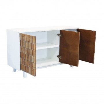 Mobile con 3 ante legno bianco e decoro naturale 135x45x80 cm