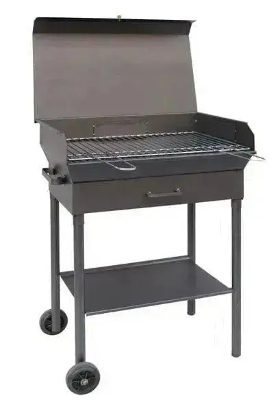 Barbecue Oleandro con ruote di diverse misure, struttura in metallo con coperchio e griglia, ideale per cottura all'aperto 35x50x90h cm.