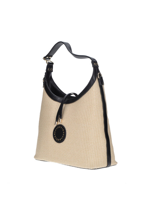 Valentino Bags Borsa a Spalla Saylor in Raffia ed Ecopelle con Chiusura a Cerniera e Tracolla in Ecopelle 32x26x12 cm