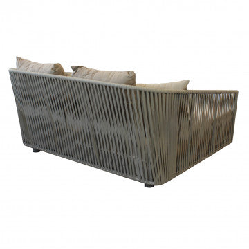 Divano con struttura alluminio verniciato, rivestimento corda PVC 155x75x132cm