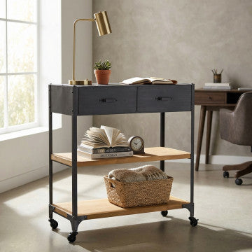 Tavolo Libreria Buddy Legno Acciaio Nero 90x39x92h cm