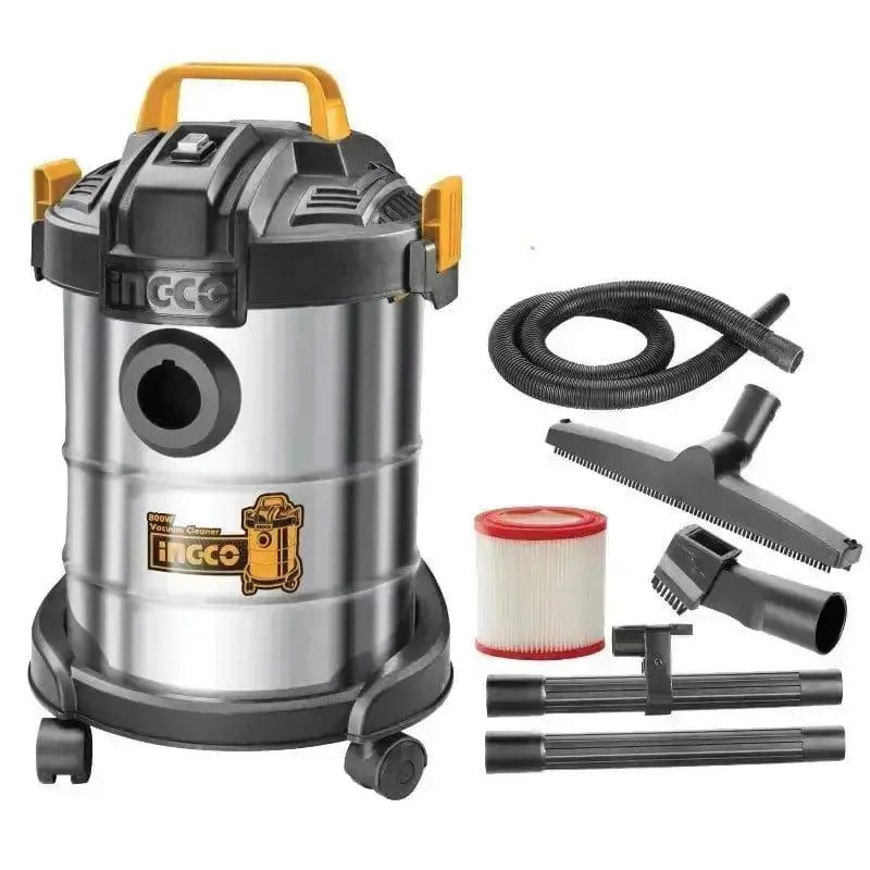 Bidone aspirapolvere-liquidi inox 12l-800w con accessori ingco Aspiraceneri e Polveri INGCO   
