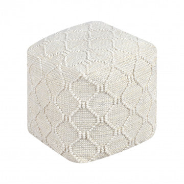 Pouf quadrato 40x40x40 cm in lana e juta colore bianco avorio