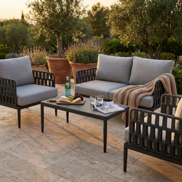 Salotto 2 posti in alluminio e corda PVC con cuscini poliestere