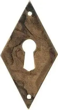 Bocchetta ott.art.30667.049v0.03 in ottone patinato pulito, forma romboidale 25x49 mm per accessori porte e finestre.