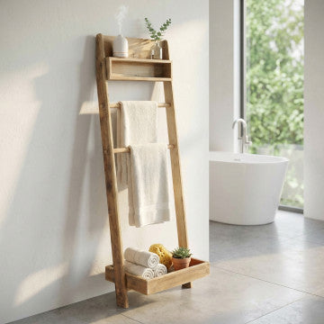 Scaffale da bagno in legno di pino riciclato 62x45x175 cm