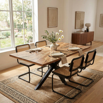 Tavolo in acacia e metallo nero 180x90x77h cm