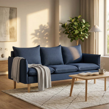Divano 3 posti in tessuto con gambe in legno, 188x84x51 cm