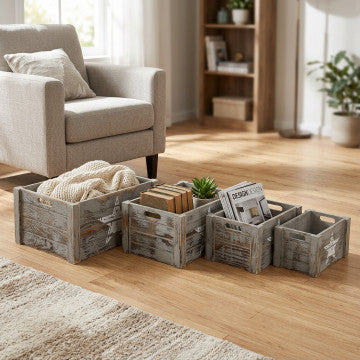 Set 4 cassette legno paulonia grigio dimensioni graduate 41x31x20 cm