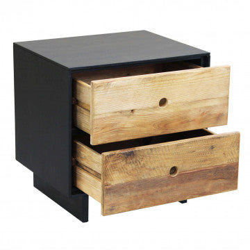 Mobiletto con 2 cassetti in legno di pino riciclato, dimensioni 52x43x52 cm