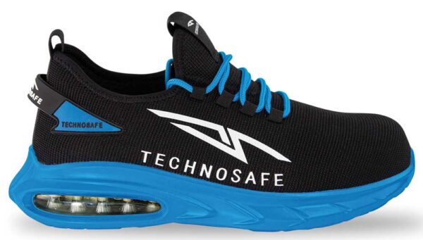 Scarpa sicurezza S1P Neon blu taglia 47, leggera e traspirante, con suola ammortizzata e design metal free per uso professionale.