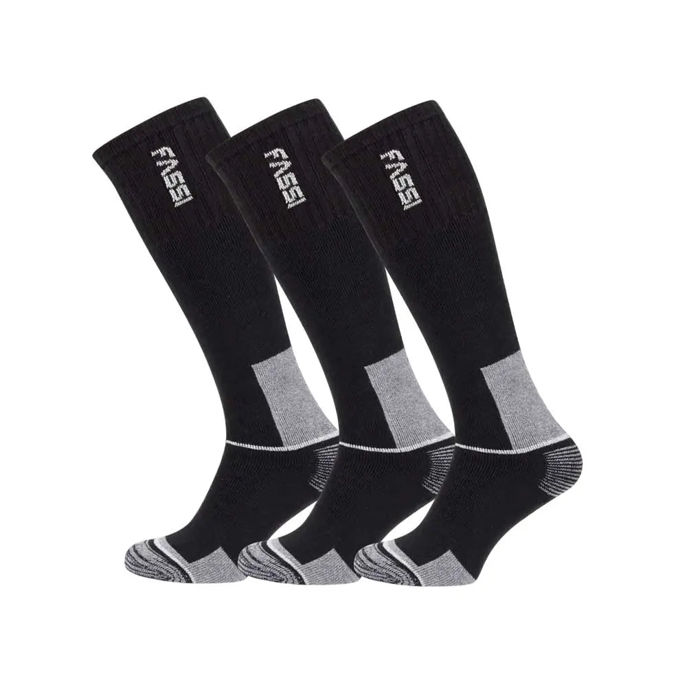 Calze da lavoro nere con dettagli grigi e bianchi, alte fino al ginocchio, progettate per resistenza e comfort, SKU: C/YFAS018-12
