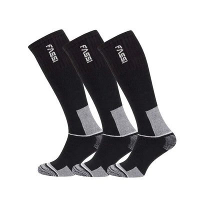 Calze da lavoro nere con dettagli grigi e bianchi, alte fino al ginocchio, progettate per resistenza e comfort, SKU: C/YFAS018-12