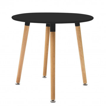 Tavolo rotondo piano ABS nero gambe legno diametro 80 cm altezza 75