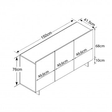 Credenza in truciolare bilaminato bianco e rovere chiaro 150x40x76 cm