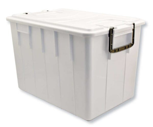 Cassa Food Box bianca sovrapponibile con coperchio, struttura resistente e versatile, adatta per conservazione alimentare e organizzazione.