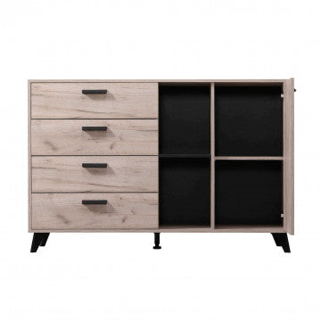 Mobile Umbria in truciolare bilaminato rovere grigio e nero 137,5x40x90,5 cm