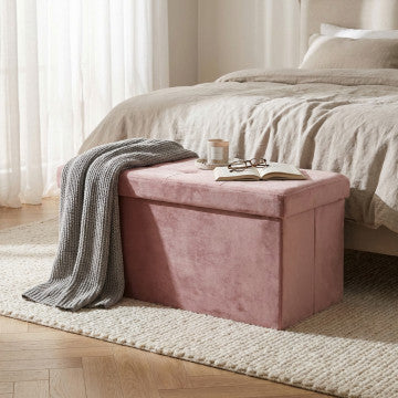 Pouf contenitore rettangolare in velluto, dimensioni 76x38x38 cm