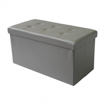 Pouf contenitore rettangolare in ecopelle grigia 76x38x38 cm