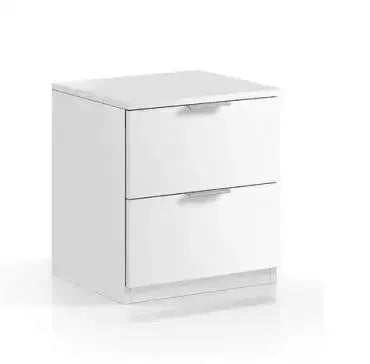 Comodino 2 cassetti bianco 38x34x45H con design moderno e compatto, ideale per camere da letto o spazi ridotti.