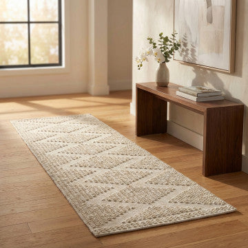 Tappeto in lana e cotone avorio 120 x 180 cm con decoro