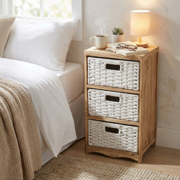 Mobiletto legno paulownia 3 cassetti 35x30x62 cm marrone chiaro