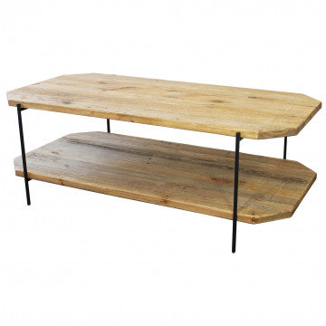 Tavolino in legno di pino riciclato, 120x61x43 cm, colore marrone