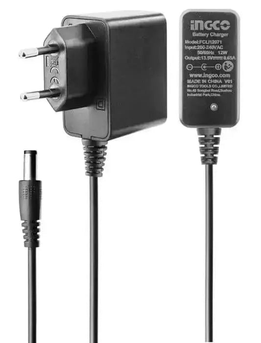 Caricabatteria per trapano 12V S12 Ingco con spina europea, uscita 12V 1.5A, ideale per batterie utensili elettrici INGCO.