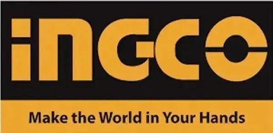 Logo ufficiale Ingco con slogan 'Make the World in Your Hands', marchio di utensili e carrelli professionali per ferramenta e trasporto merci.