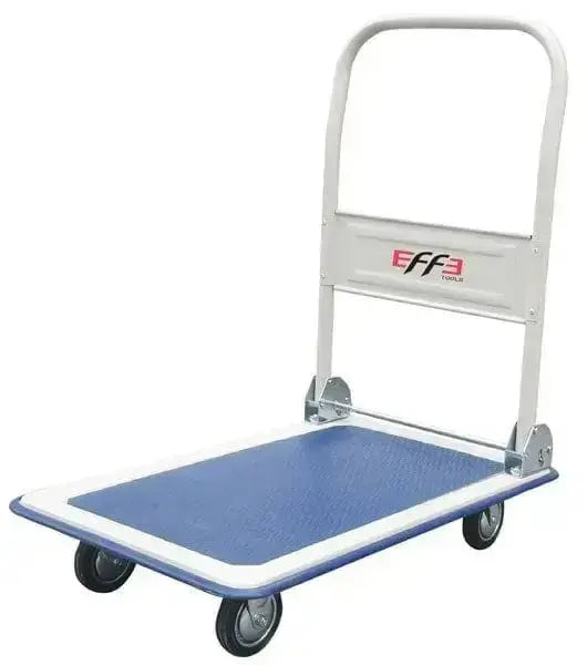 Carrello tuttofare 150kg 73x48 con pianale blu e struttura pieghevole in metallo, dotato di 4 ruote di cui 2 piroettanti. Ideale per ferramenta e trasporto merci.