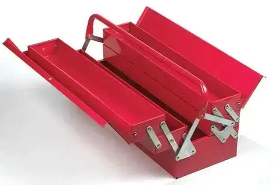 Cassetta portautensili 5SC. 530mm in acciaio verniciato rosso con 5 scomparti aperti, ideale per ferramenta e utensili da lavoro.