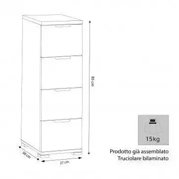 Cassettiera 4 Cassetti Bianca - Dimensioni: cm 27 x 38 x 85 h Cassettiere Hobby Shop Solution   