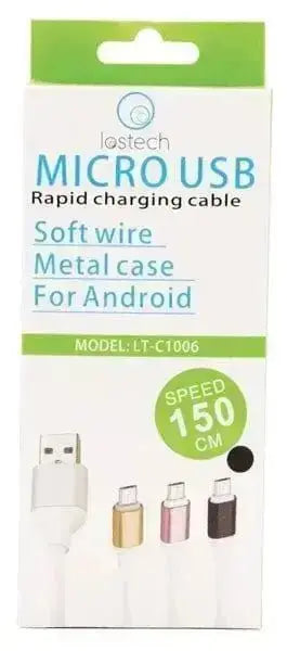 CAVO CARICA RAPIDA 150 CM. M.USB per Android, con connettore Micro USB e rivestimento in metallo, modello LT-C1006, confezione da 1,5 metri