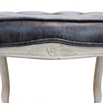 Sgabello in legno con rivestimento ecopelle vintage, dimensioni 50x36x47 cm