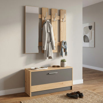 Ingresso in truciolare bilaminato rovere artigiano e grigio grafite 91,6x28,1x202cm
