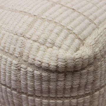Pouf quadrato in lana avorio 40x40x40 cm con decoro