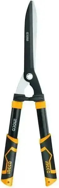Cesoia da giardino lama liscia INGCO con manici ergonomici neri e gialli, ideale per tagli precisi su rami fino a 10mm. Lunghezza 600mm, appendibile.