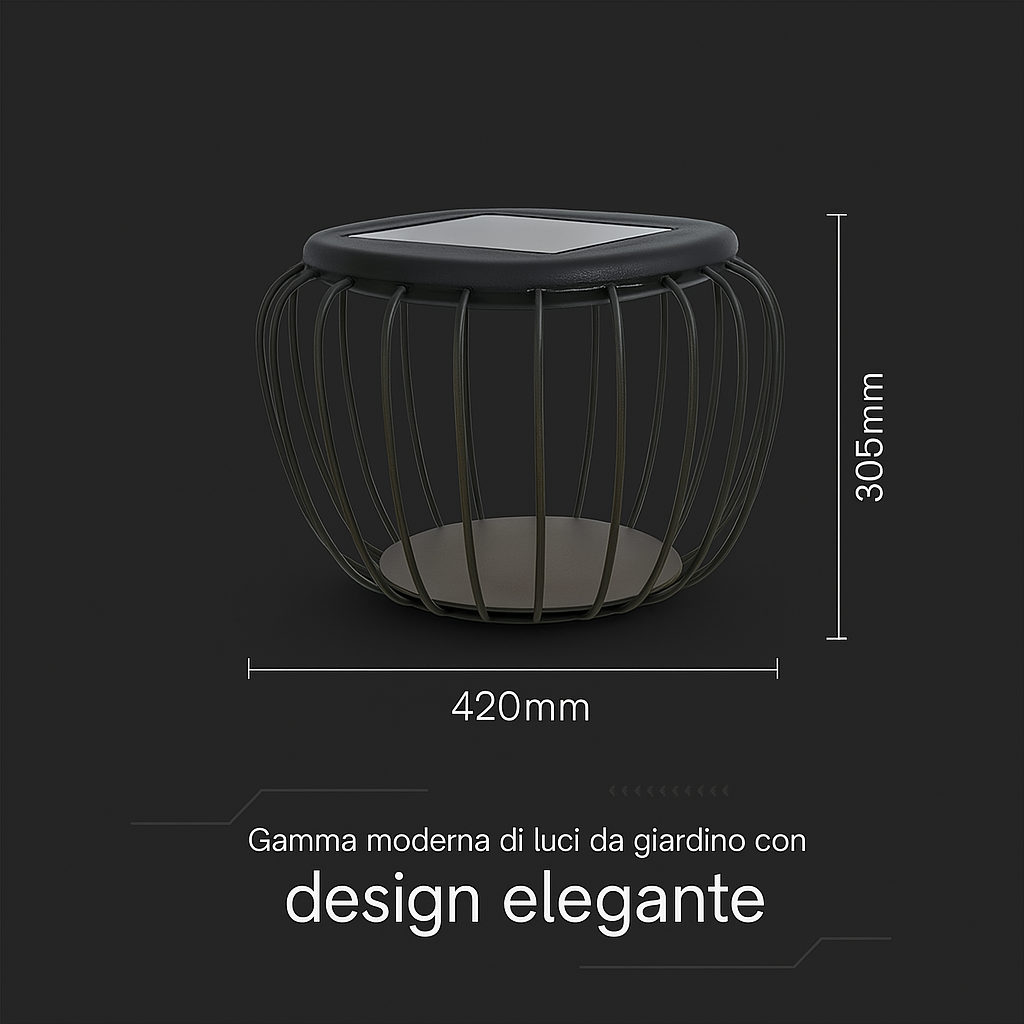 Lampada LED Solare 1W CCT 3000K-6000K Grigia con dimensioni 420x305mm, design elegante per illuminazione da giardino moderna e funzionale.