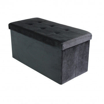 Pouf contenitore rettangolare in velluto nero 76x38x38 cm