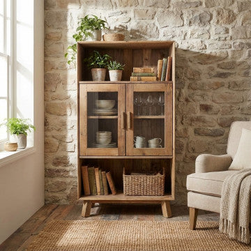 Mobile 2 ripiani 2 ante legno pino riciclato 90x40x160cm