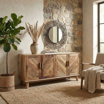 Credenza quattro ante legno pino riciclato 180x48x85 cm marrone