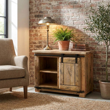 Mobile porta TV in legno di mango con anta scorrevole e 4 ripiani