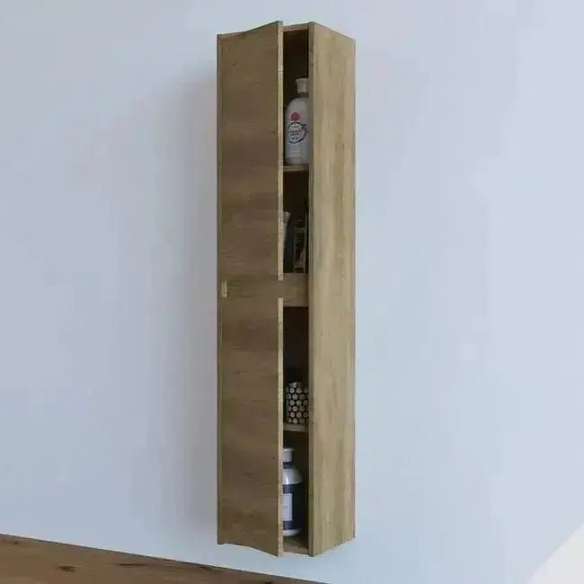Colonna sospesa Dalia-Erika in rovere nordico con due ante, design moderno e funzionale per arredo bagno, dimensioni 30x26x140 cm.
