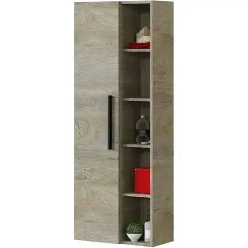 Colonna sospesa Athena Rovere Alaska con ante e ripiani aperti, design minimalista e finitura in legno chiaro, ideale per bagno moderno.
