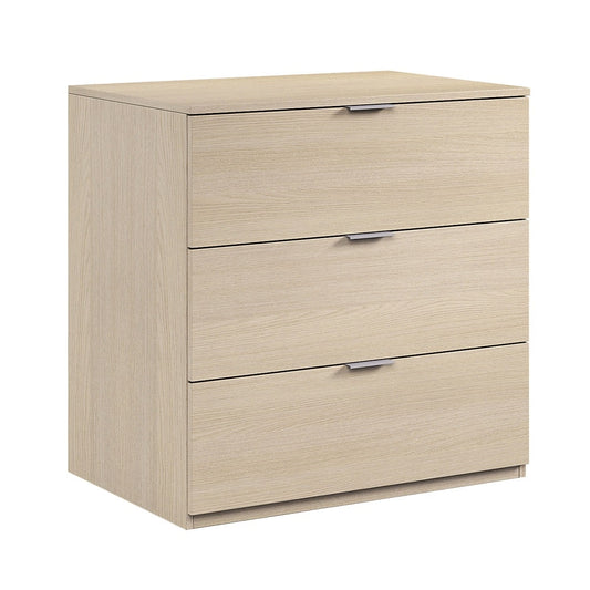 Cassettiera in rovere con 3 cassetti dal design minimalista, perfetta per camera da letto, soggiorno o ufficio. Stile moderno e funzionale.