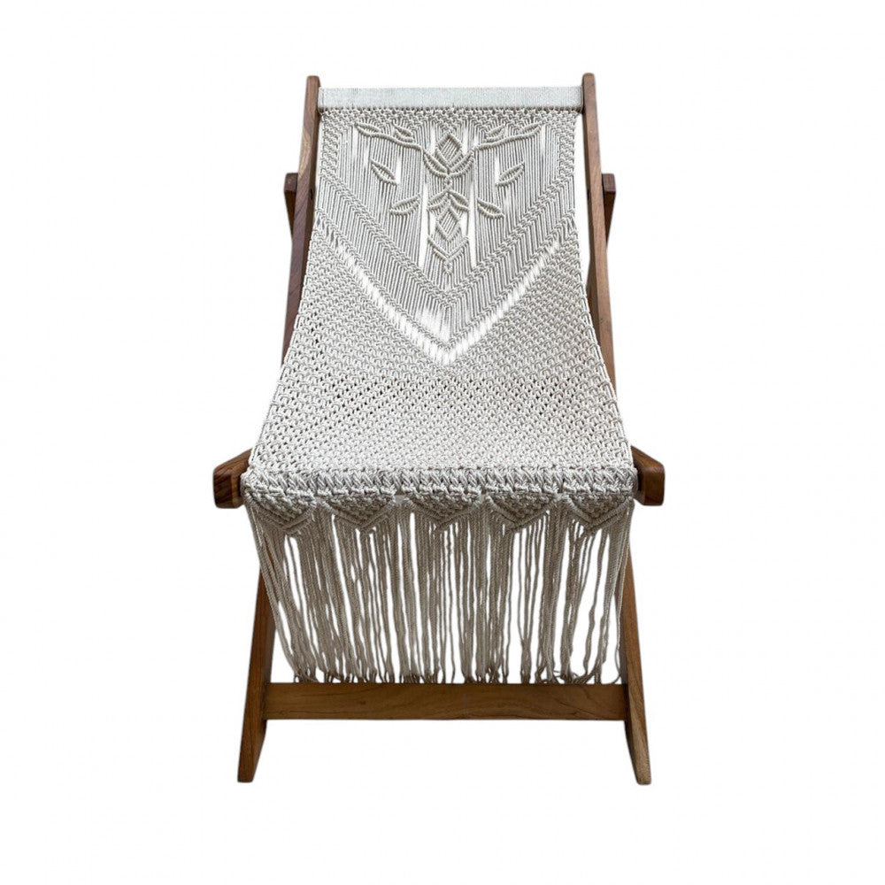 Sedia tunisi in legno con rivestimento in cotone bianco decorato, perfetta per esterni, con design rettangolare e dettagli artigianali - SKU: CN802907