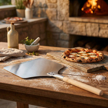 Pala per pizza in alluminio con manico in legno, dimensioni standard