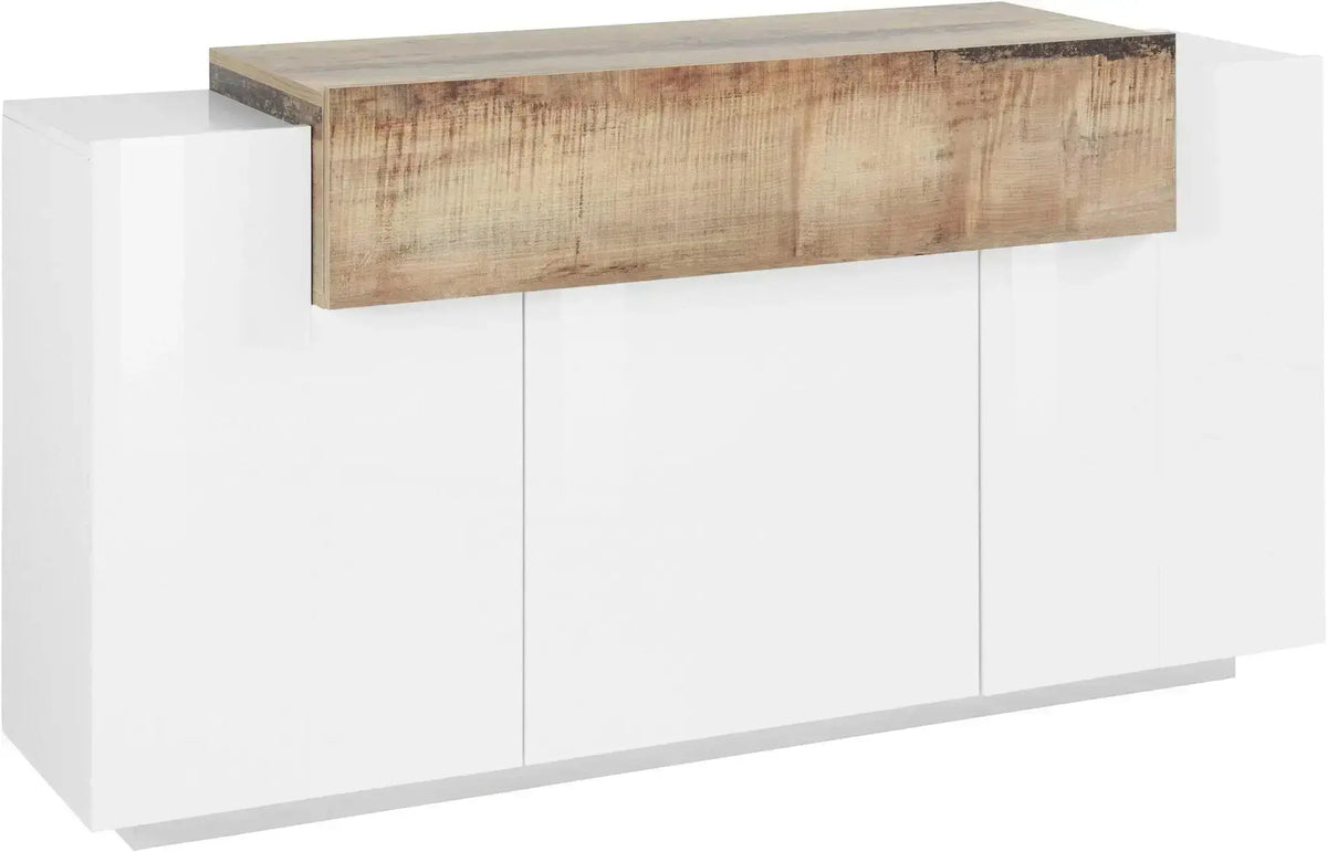 Credenza Moderna CORO con 3 Ante Battenti e 1 Anta Ribaltabile, Bianco Lucido - Acero Pereira Credenze Italy Web forniture   