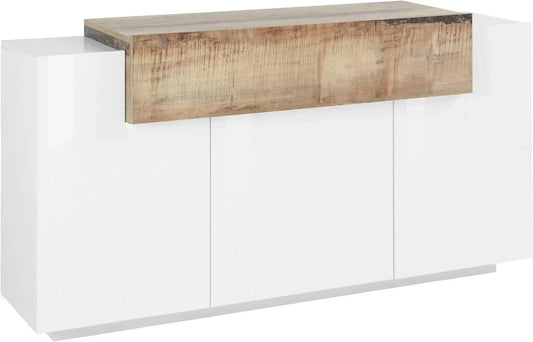 Credenza Moderna CORO con 3 Ante Battenti e 1 Anta Ribaltabile, Bianco Lucido - Acero Pereira Credenze Italy Web forniture   